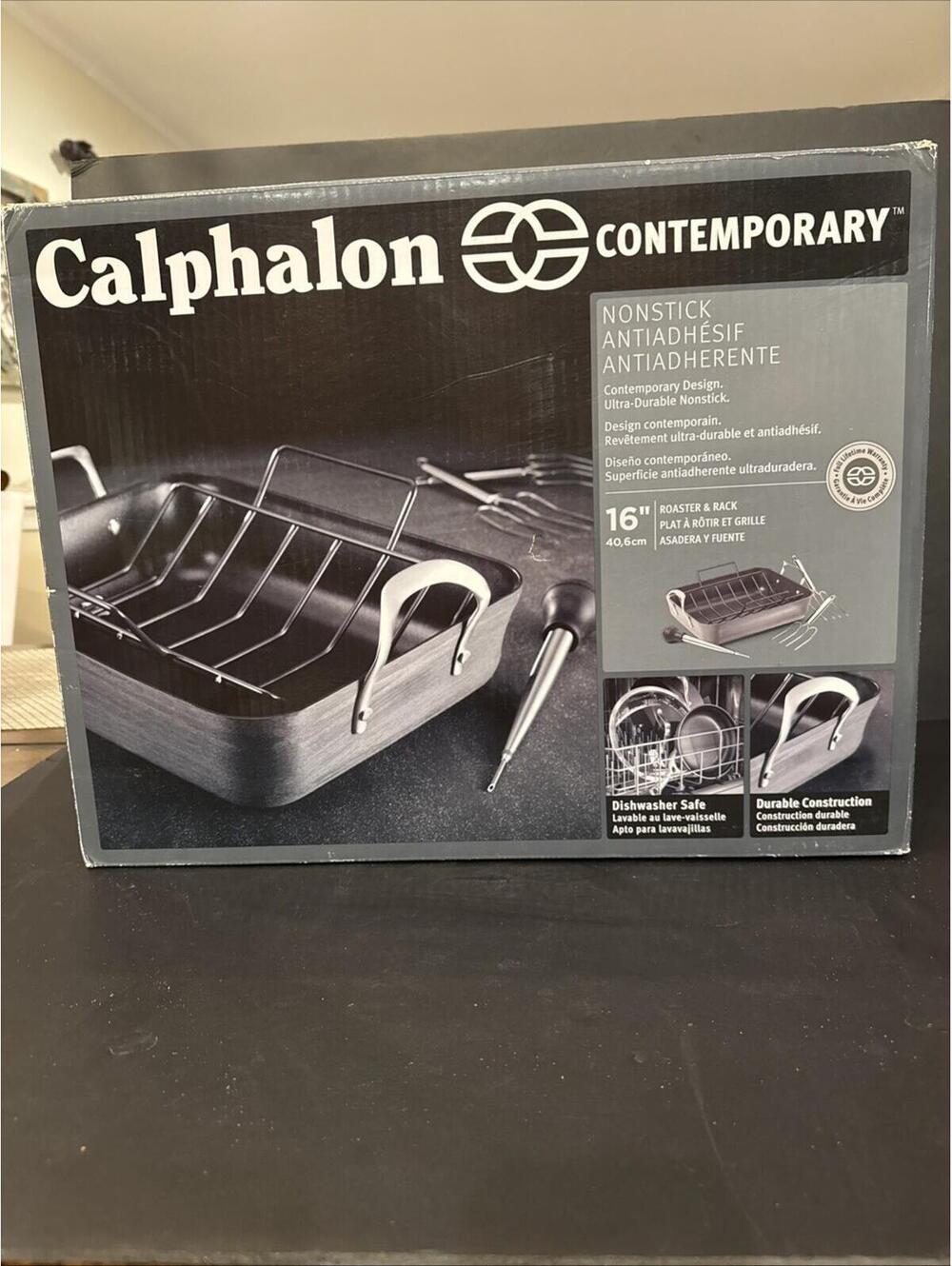NEW Calphalon Contemporary Hard-Anodized 16x13” Roasting Pan w/Accessories